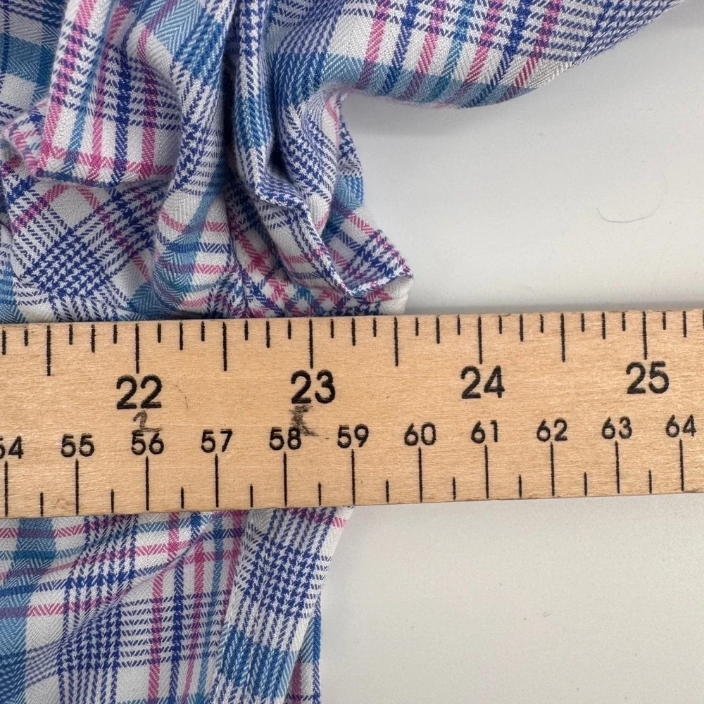 David Donahue Button Down Men L Blue Pink Plaid Cotton Long Sleeve Dress Shirt